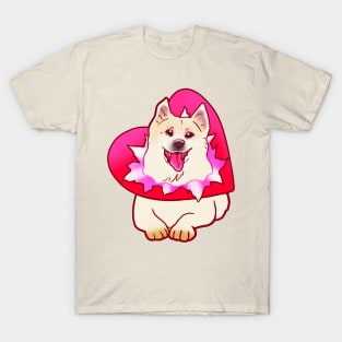 YOUR VALENTINE IS HERE (SHIBA SAMOYED) HEART PRESENT SHIRT T-Shirt